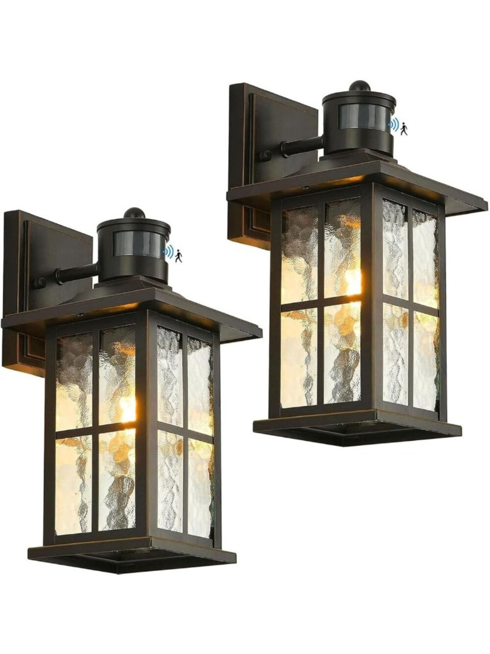 2 Pack Motion Sensor Outdoor Wall Lanterns - Dusk to Dawn Porch Lights